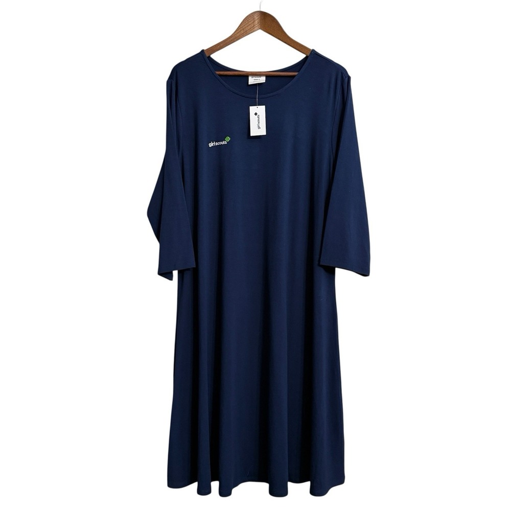 NEW Girl Scouts 3/4 sleeve dress women's XL navy embroidered logo adult uniform
